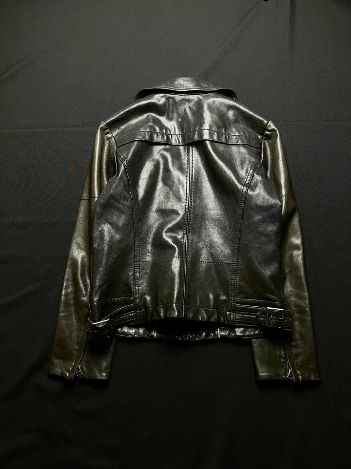 Leather asymmetric zip jacket