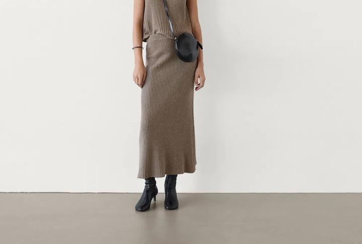 Юбка-миди Massimo Dutti рубчик бежевая M