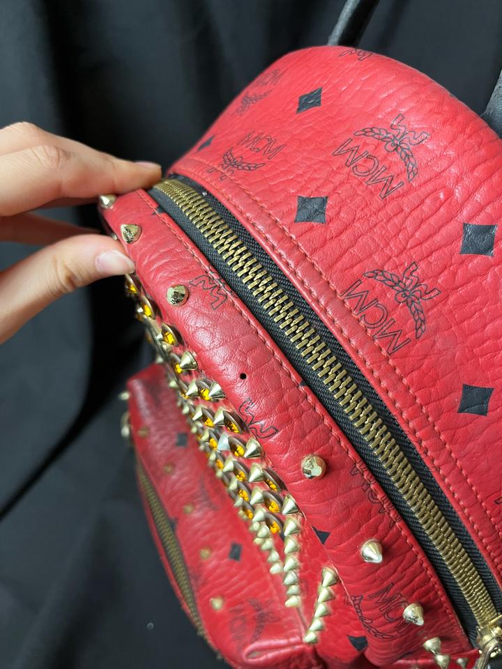 Mcm stark studded backpack red