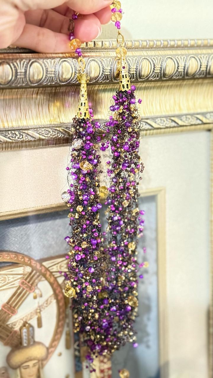 Колье из кристаллы и бисера ручной работы цвет аметист