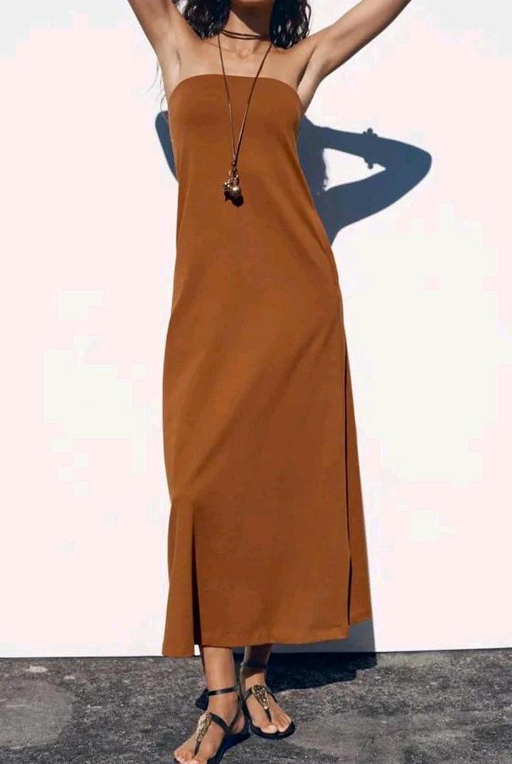 Платье из плотного хлопка без бретелей Zara новое