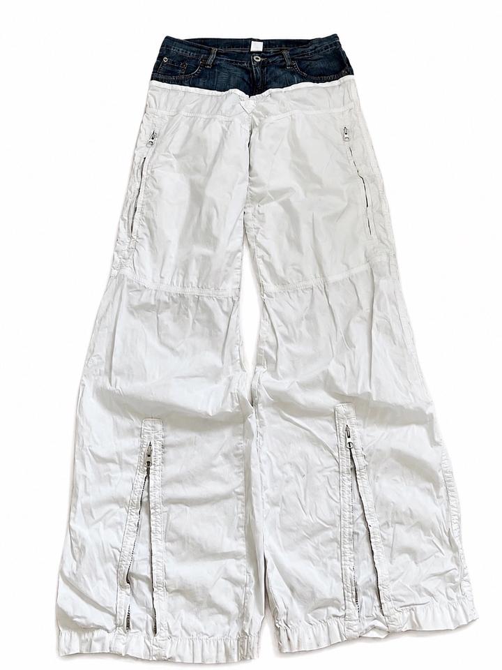 Denim parachute bootcut pants
