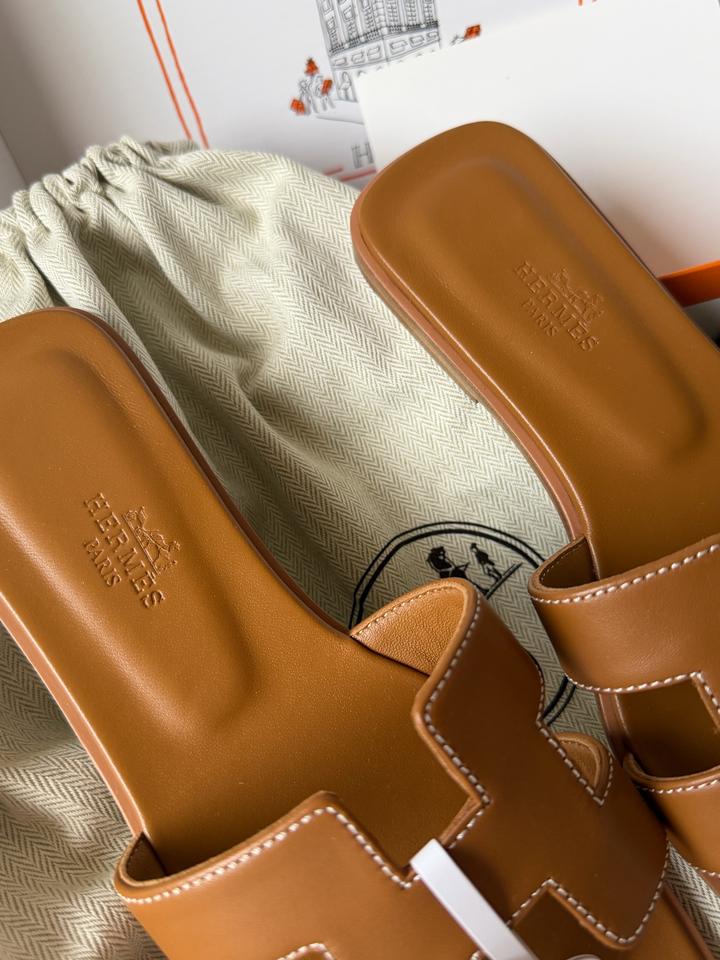 Шлепки Hermes Oran коричневые 1:1 , premium