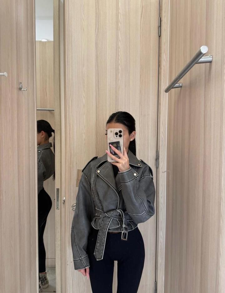 Кожаная куртка косуха серая