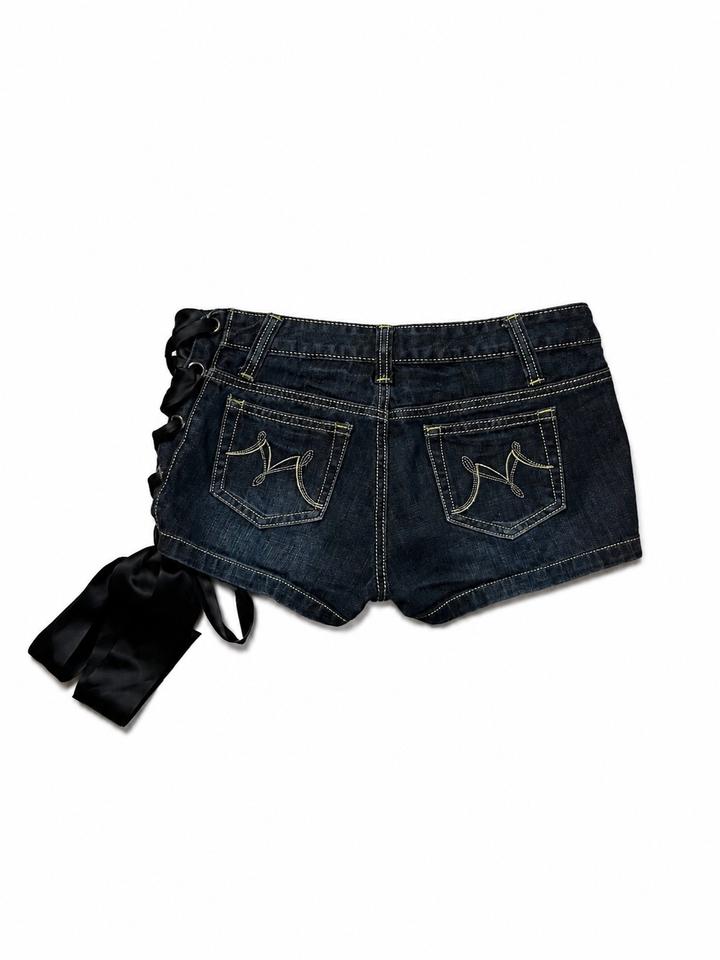Lace-up denim mini shorts