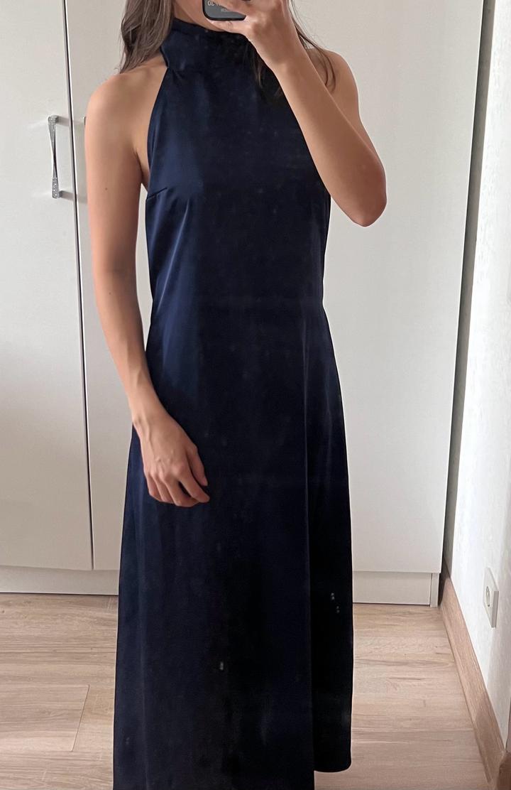 Синее атласное платье Zara