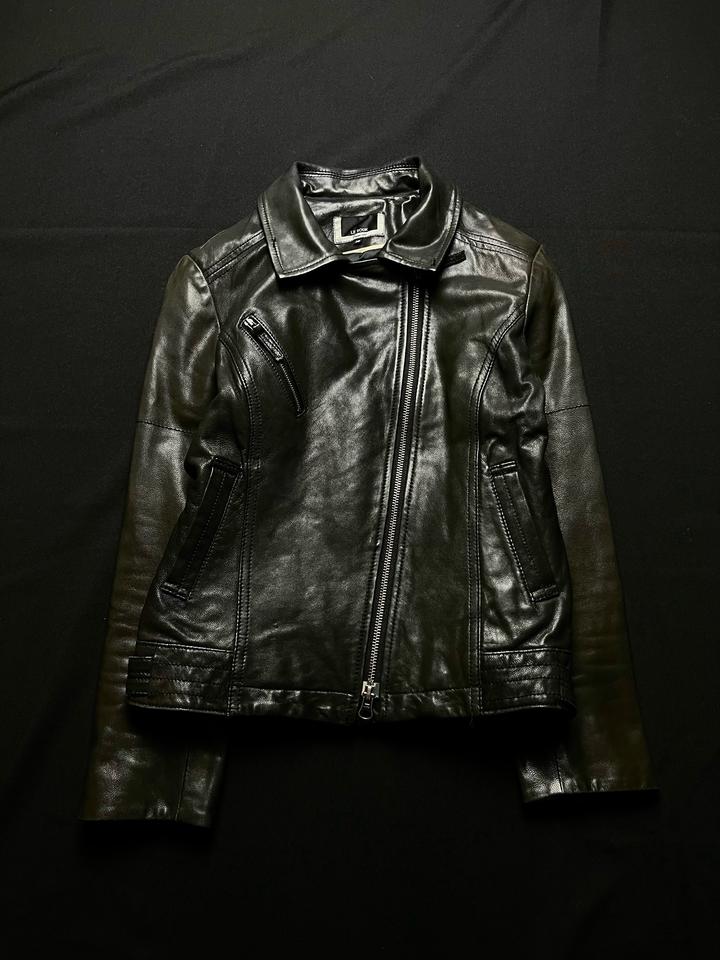 Leather asymmetric zip jacket
