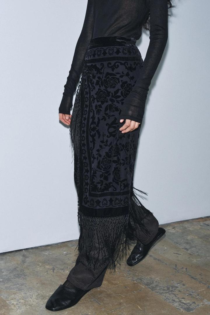 Юбка-парео с бахромой из велюра