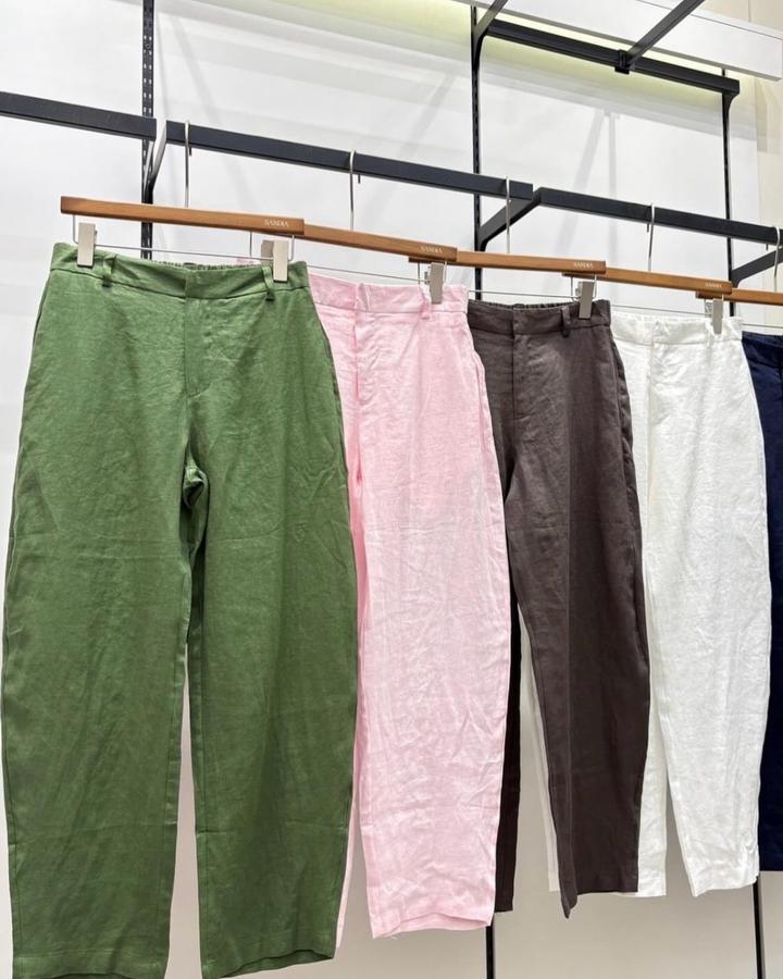 Льняные брюки розовые