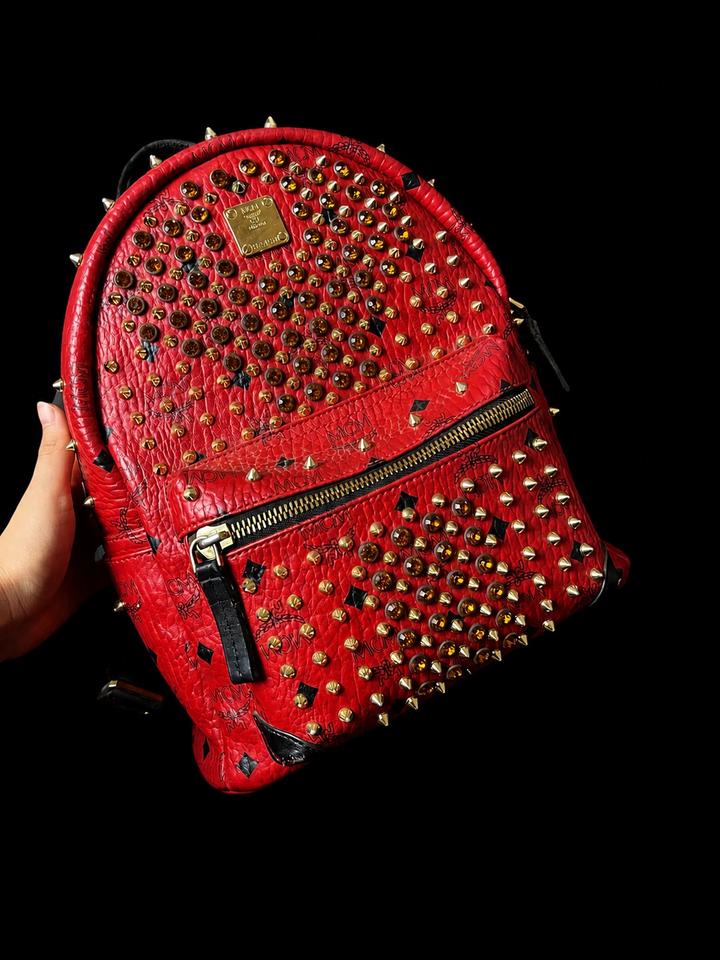 Mcm stark studded backpack red