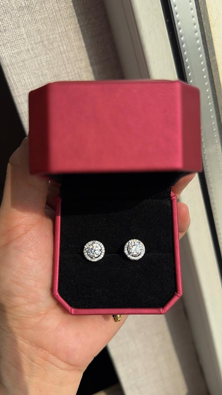 Пусеты по 2 карату, Муассанит GRA | Серебро 925