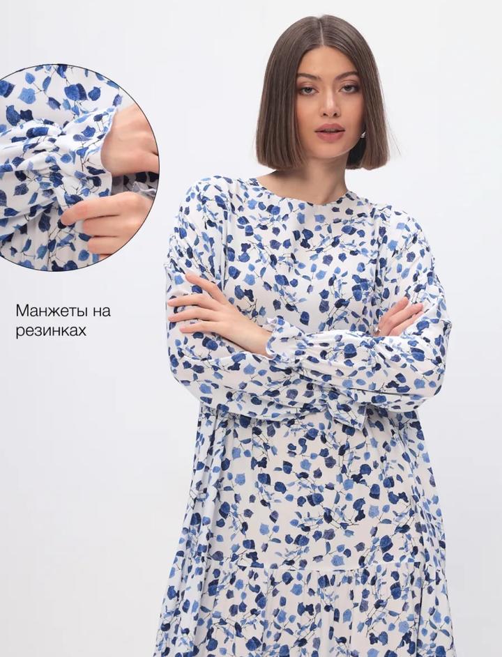свободное длинное платье штапель с принтом (100% хлопок)