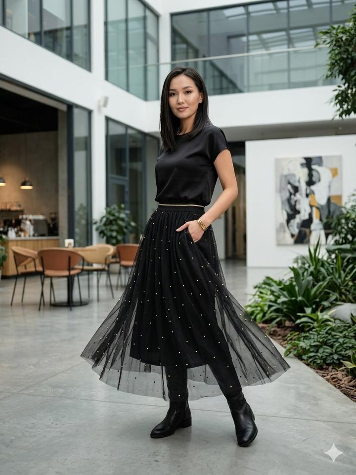 Элегантная юбка из воздушной сетки с деликатным декором