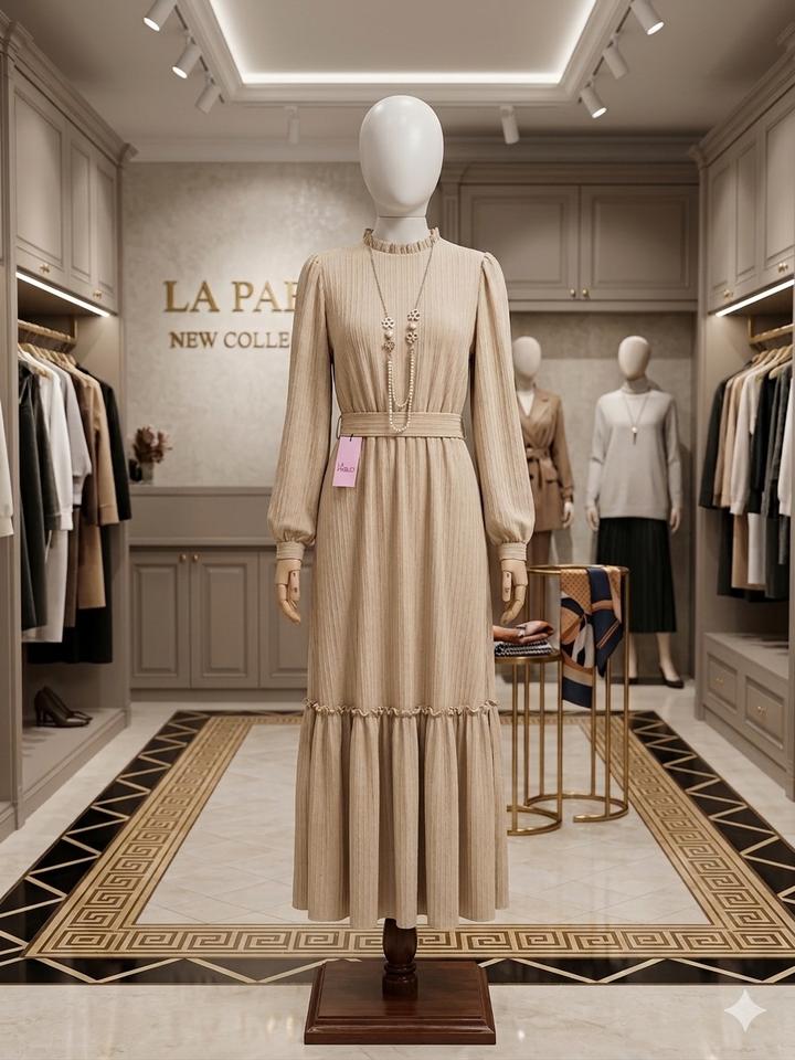 Бежевое платье в пол