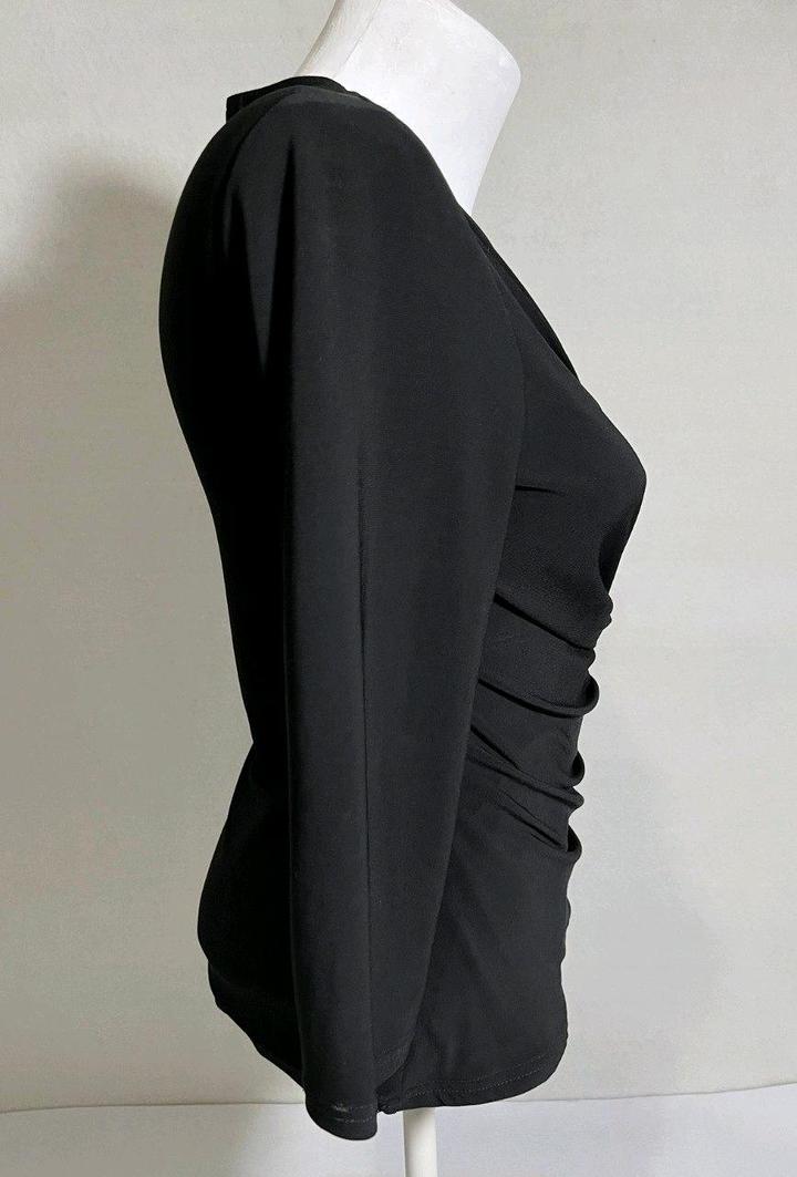 Винтажный топ блуза S черный стрейч рукав 3/4 лонгслив вечерний офисный