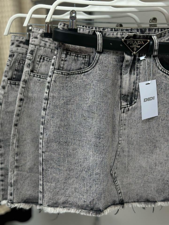 Юбка джинсовая мини серая варёная