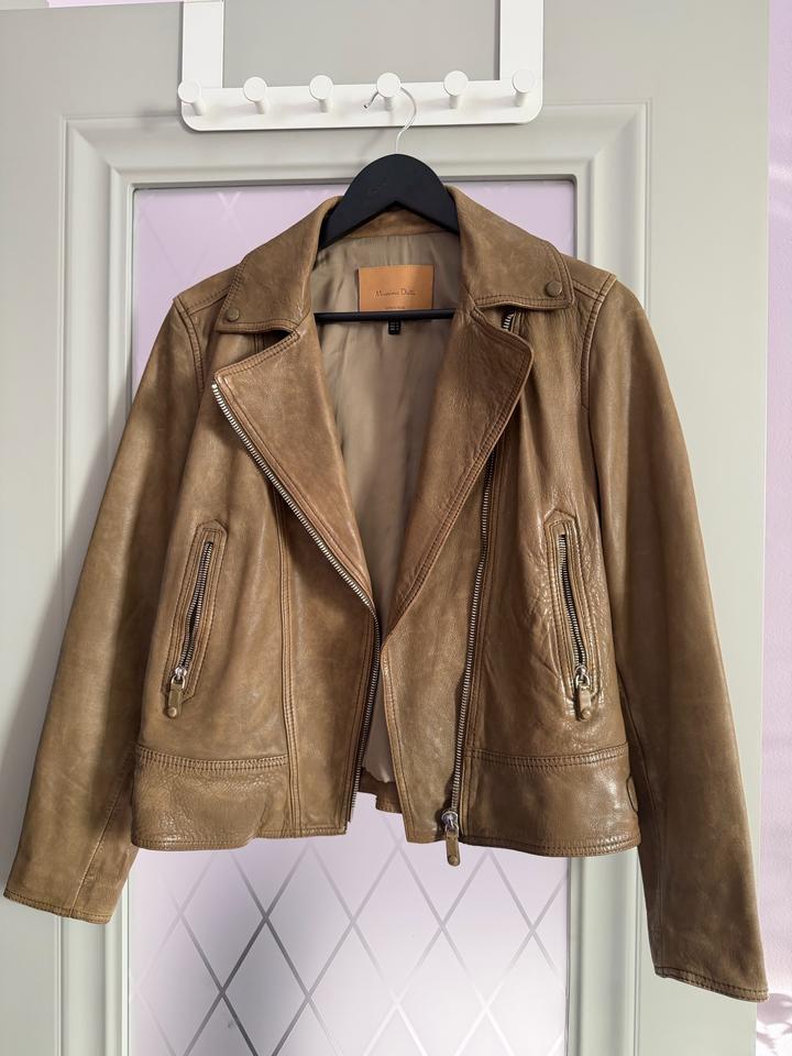 Кожаная куртка Massimo Dutti, хаки