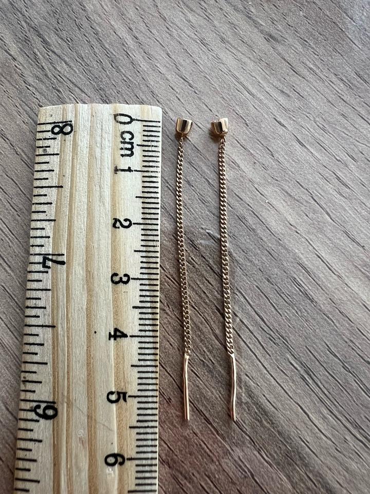 Серьги гвоздики-цепочки висячие золото 585 и фианиты