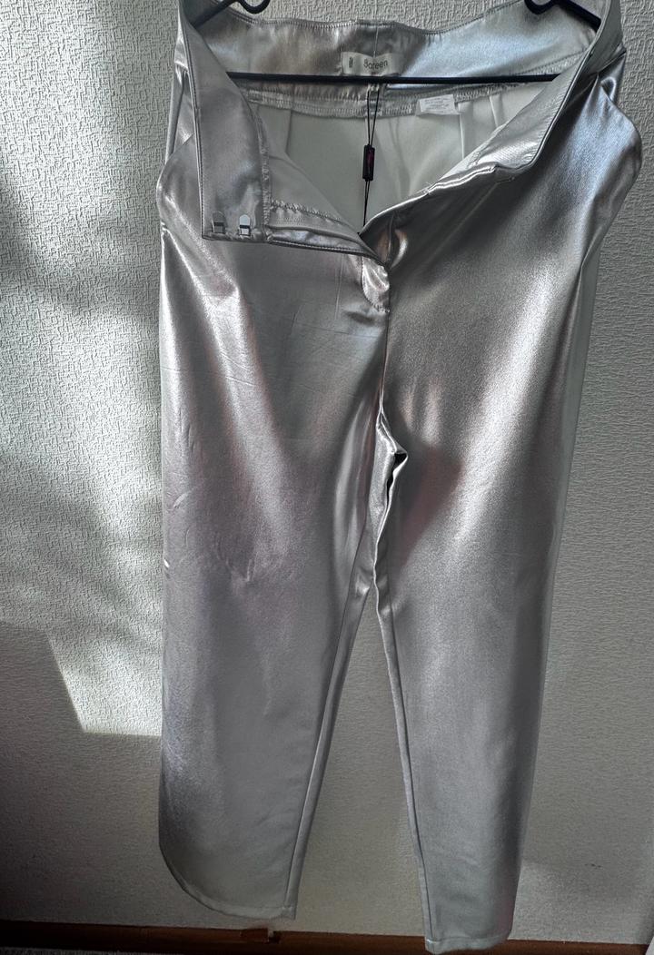 Новые серебристые брюки Sateen Metallic (с бирками)