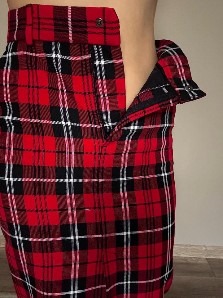 Юбка миди красная в клетку с разрезом ZARA