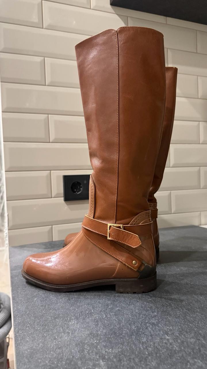 Резиновые сапоги в жокейском стиле, кожа + резина