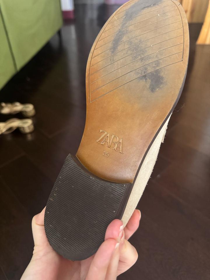 Zara лоферы замша + кожа