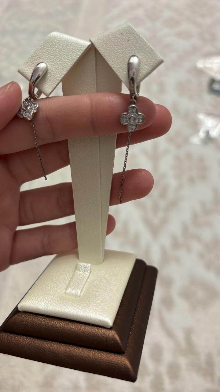 Висячие серьги Van Cleef & Arpels с цирконием.Серебро 925 проба.