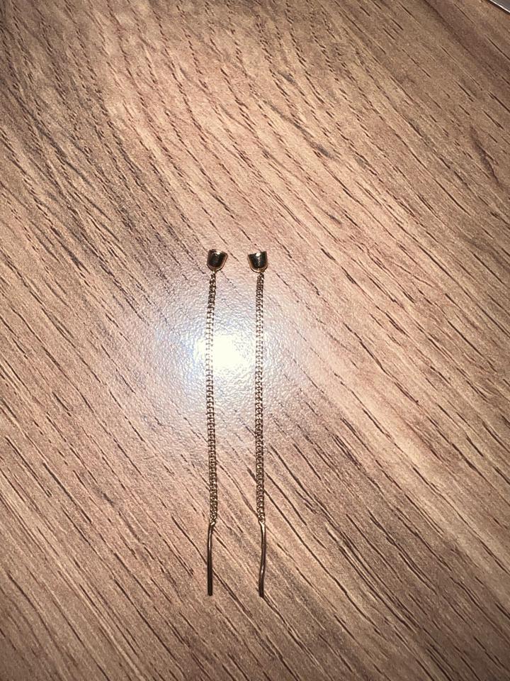 Серьги гвоздики-цепочки висячие золото 585 и фианиты