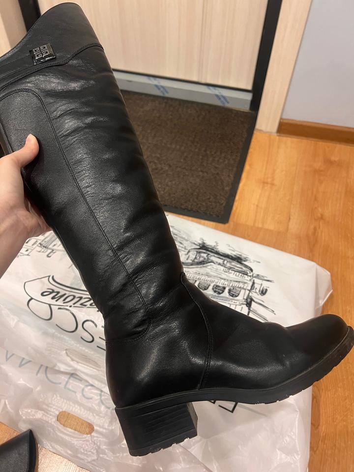 Кожаные длинные сапоги (зима)