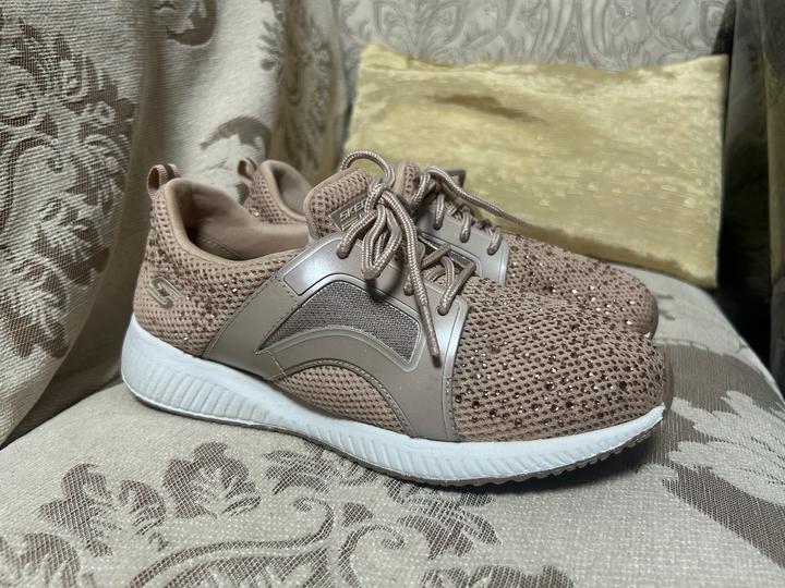 Оригинальные кроссовки Skechers BOBS со стразами (Rose Gold)