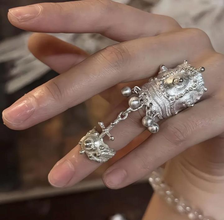 Этно кольцо с колокольчиками, новое