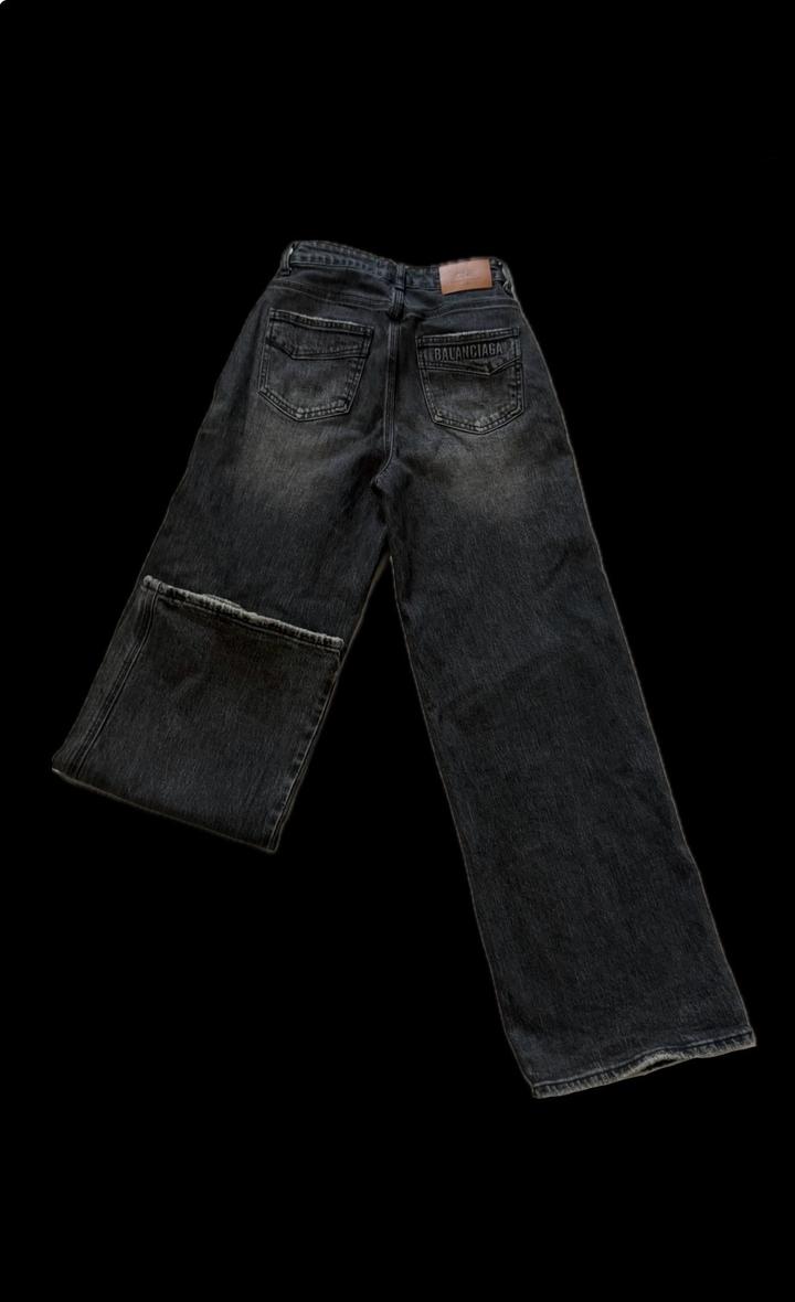 темно-серые винтажные джинсы wide leg c высокой посадкой