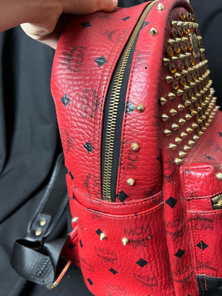 Mcm stark studded backpack red