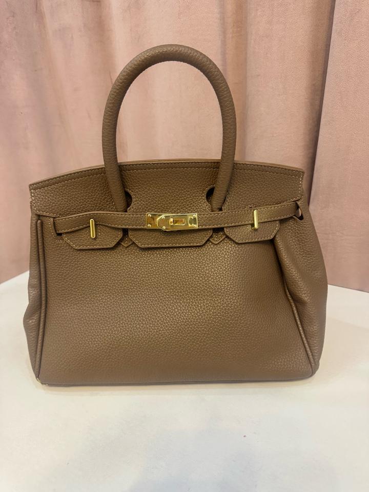 Элегантная сумка тоут в стиле Birkin / Кожаная сумка кофейного цвета