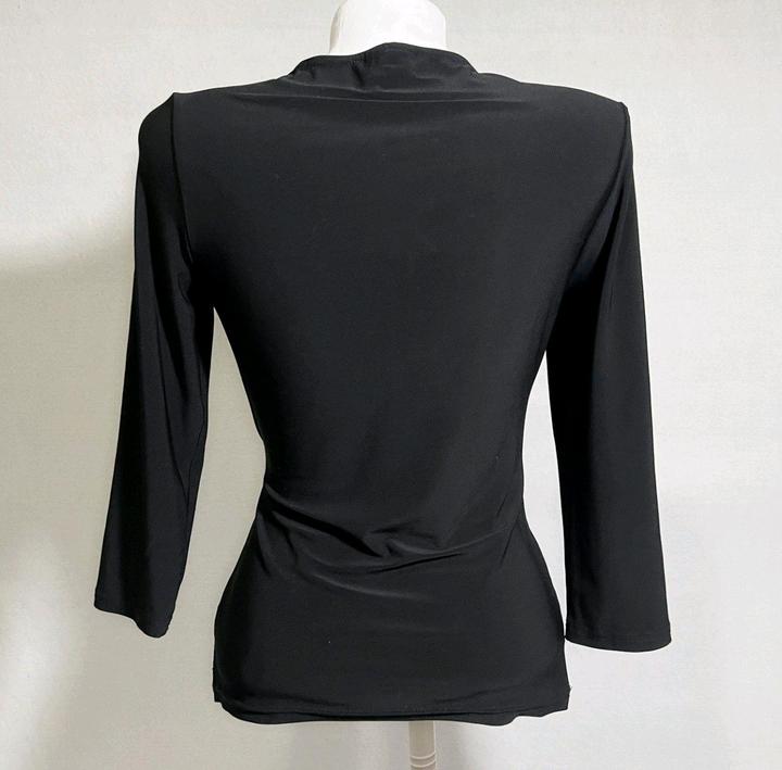 Винтажный топ блуза S черный стрейч рукав 3/4 лонгслив вечерний офисный