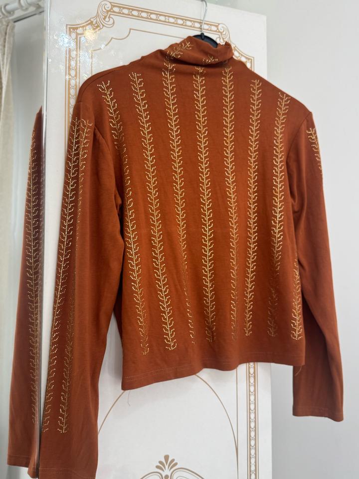 Терракотовая водолазка с золотистым декором