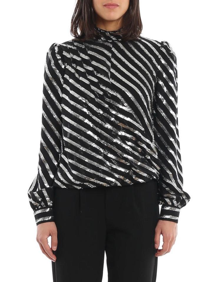 Блузка Michael Kors с металлическими. Silk high collar blouse featuring silver-