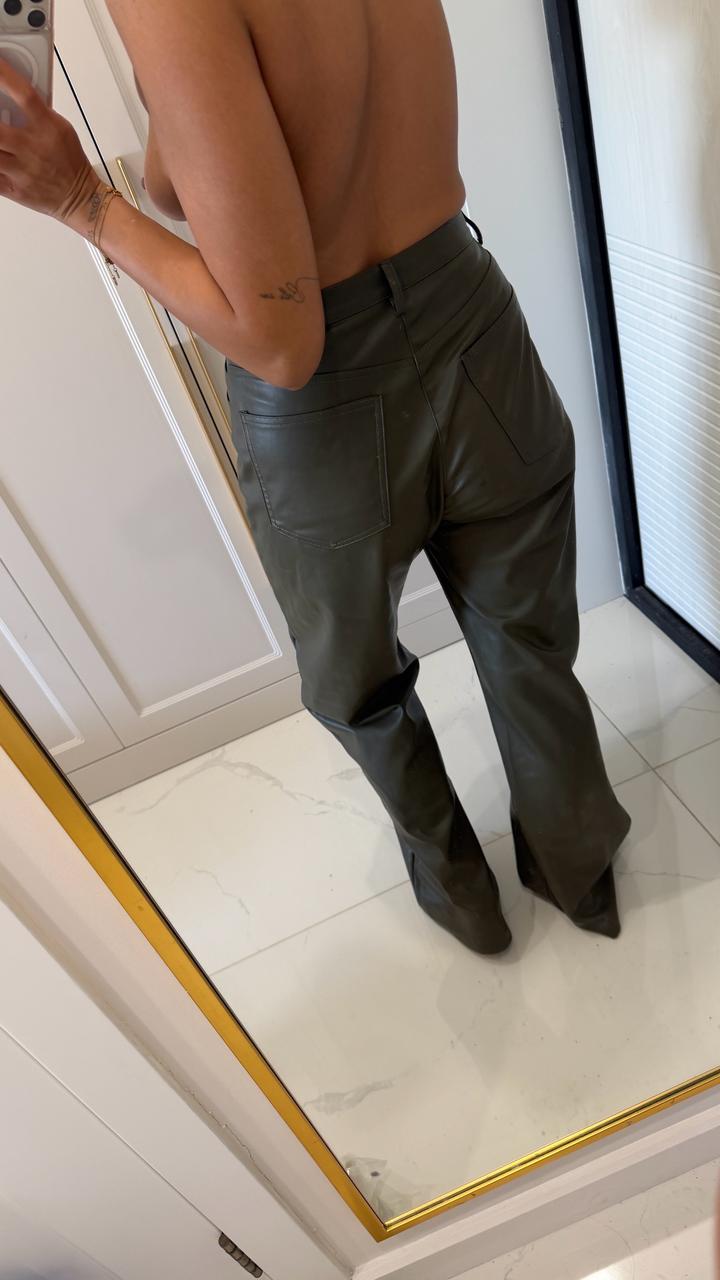 Кожаные брюки ZARA, цвет хаки