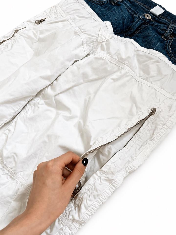 Denim parachute bootcut pants