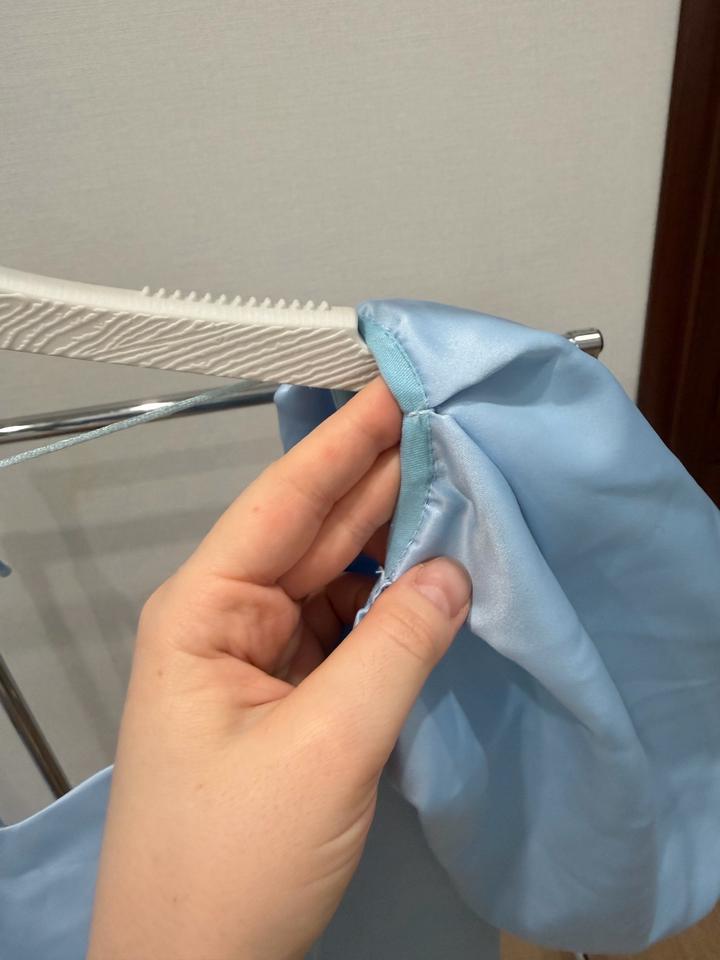Голубое платье миди с объемными рукавами, XS