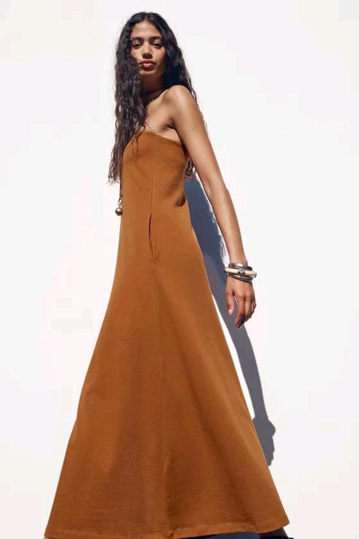 Платье из плотного хлопка без бретелей Zara новое