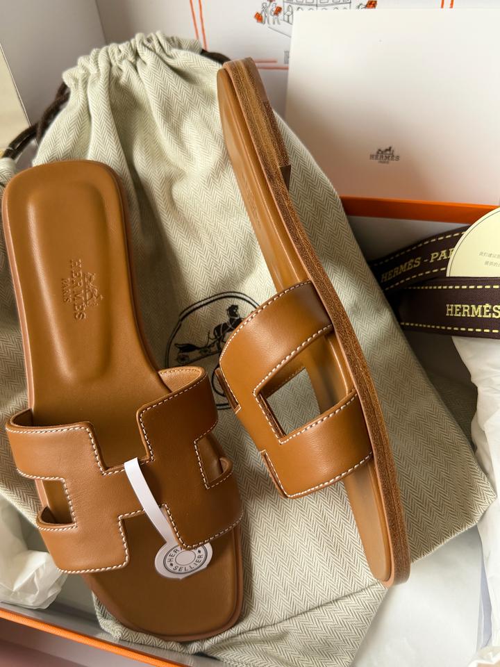 Шлепки Hermes Oran коричневые 1:1 , premium