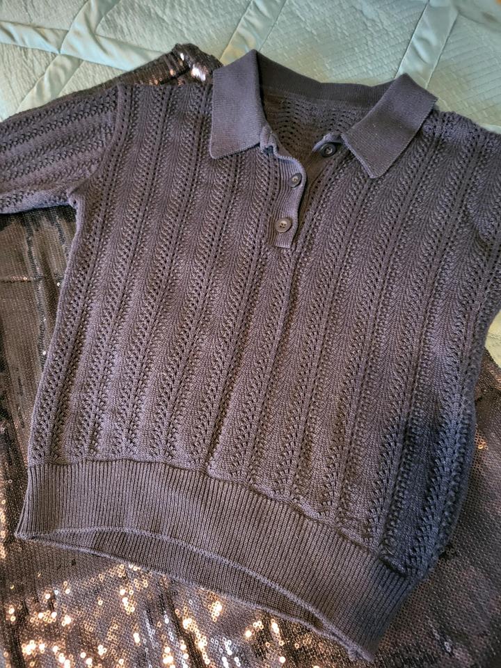 Синяя юбка в пайетках + поло под Massimo Dutti