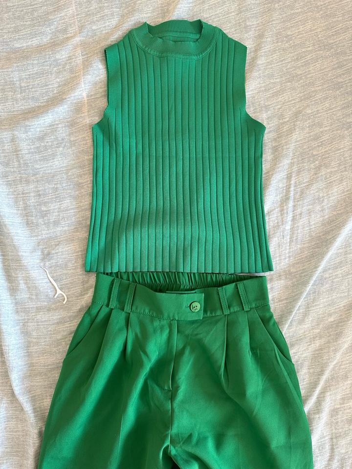 Зеленое брюки паллацо и топ