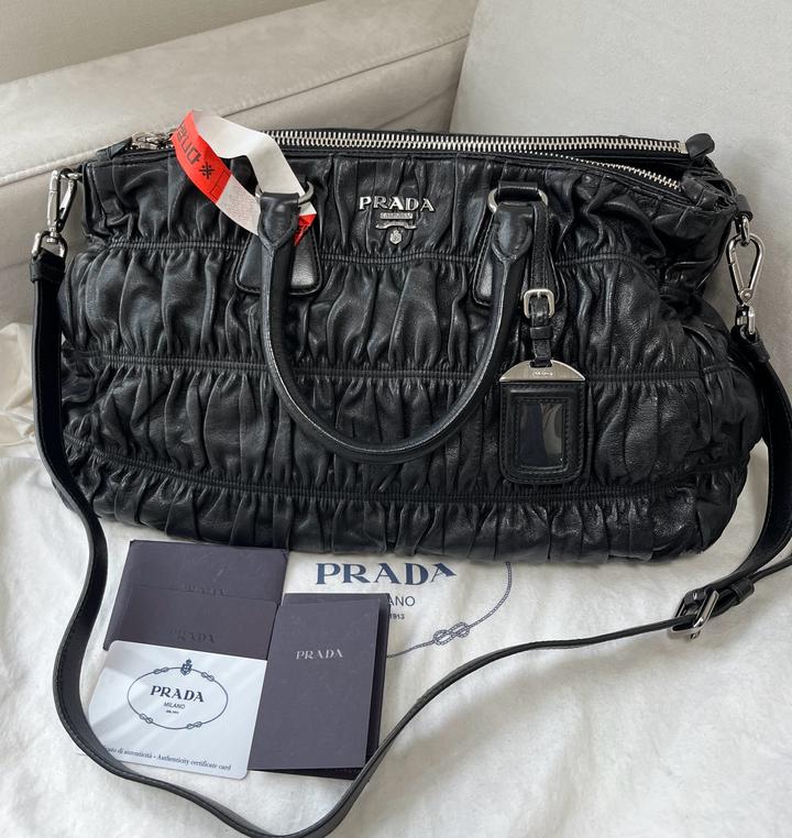 Prada Black Nappa Gaufre Leather Tote Bag