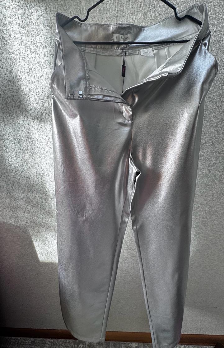 Новые серебристые брюки Sateen Metallic (с бирками)