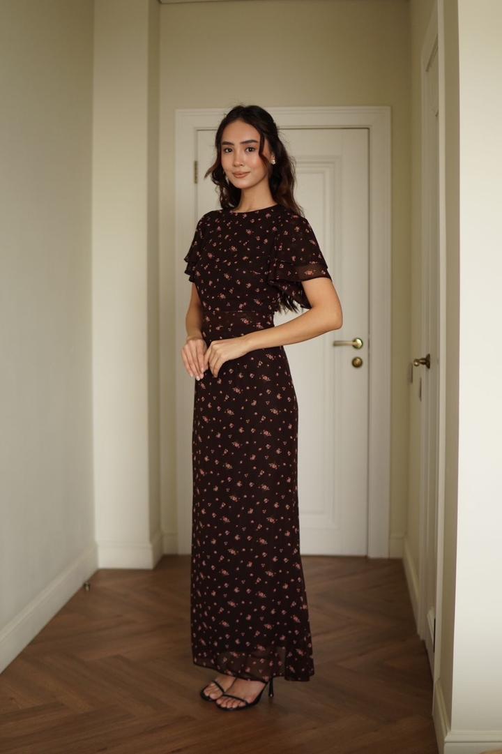 Платье коричневое с цветочками новое