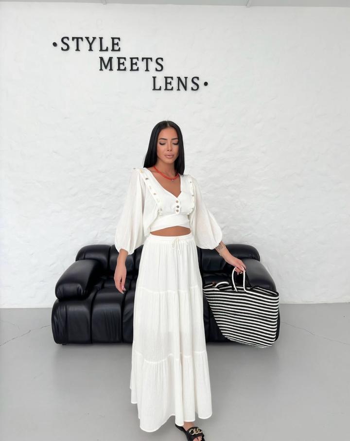 Белоснежный костюм (топ + юбка) в стиле Boho