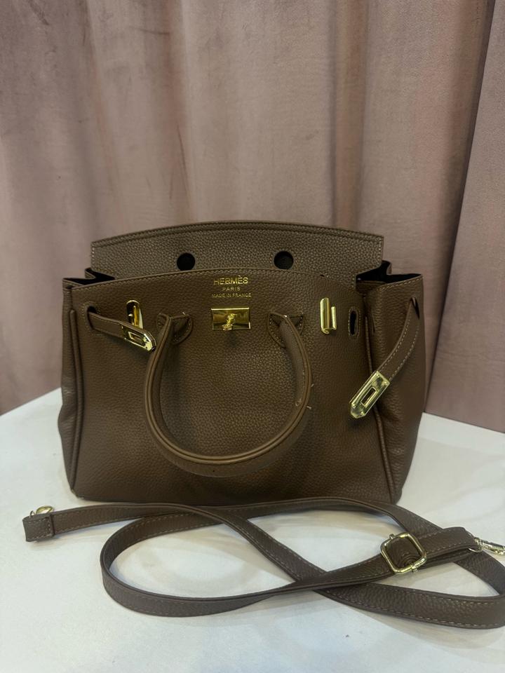 Элегантная сумка тоут в стиле Birkin / Кожаная сумка кофейного цвета