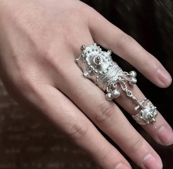 Этно кольцо с колокольчиками, новое